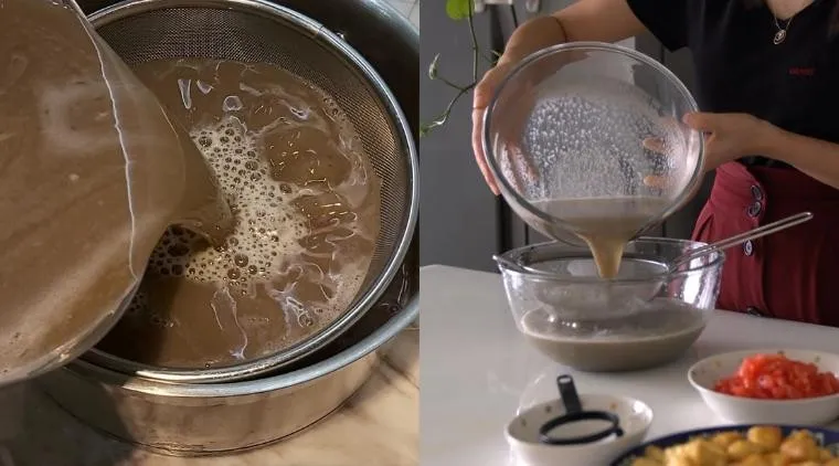 Lọc thịt cua đồng mịn màng để nấu bún riêu cua dấm bỗng