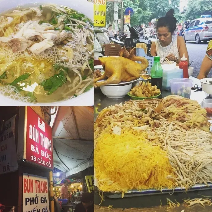 Bún thang với sợi bún mềm, thịt gà xé và trứng thái sợi, một món ăn tinh tế thể hiện ẩm thực Hà Nội.