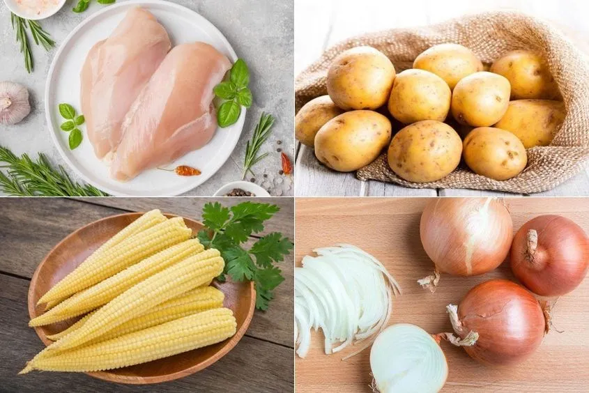 Nguyên liệu nấu súp cho bé từ gà và khoai tây sánh mịn