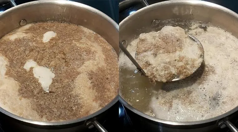 Vớt riêu cua đồng đóng tảng thơm lừng từ nồi nước dùng bún riêu