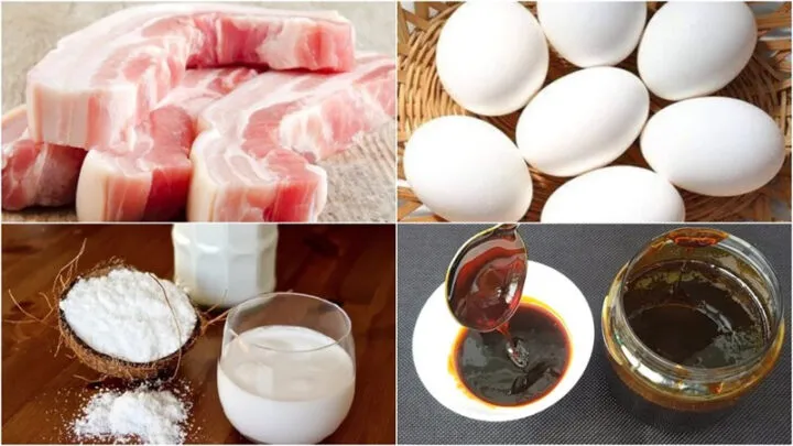 Nguyên liệu chuẩn bị cho món thịt hộp nấu nước dừa