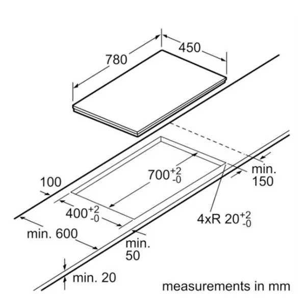 Kích thước bếp từ Bosch 2 vùng nấu