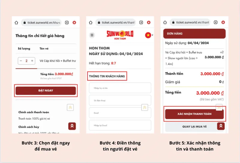 Kiểm tra đúng loại vé, số lượng và điền thông tin nhận vé
