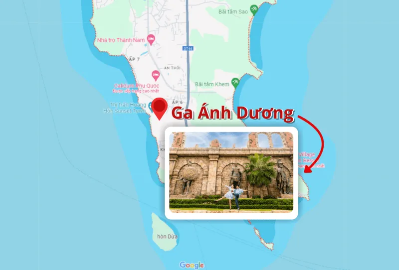 Ga Ánh Dương tọa lạc tại Thị trấn Hoàng Hôn, Nam Phú Quốc