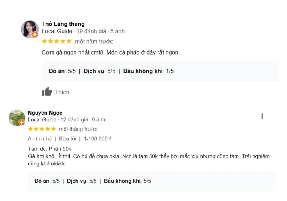 Đánh giá và nhận xét chân thực của khách hàng về cơm gà xối mỡ Cô Hà