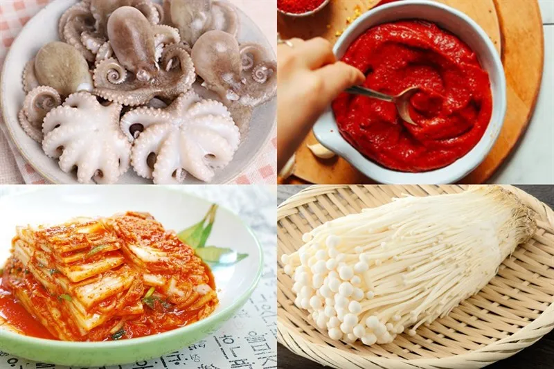 Nguyên liệu rau củ và kim chi chuẩn bị cho nồi lẩu