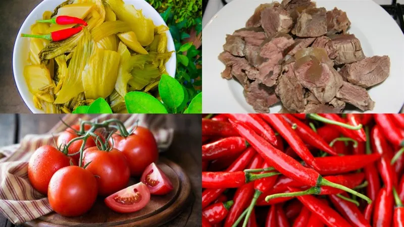 Nguyên liệu món ăn canh dưa chua thịt bò và canh dưa chua gân bò