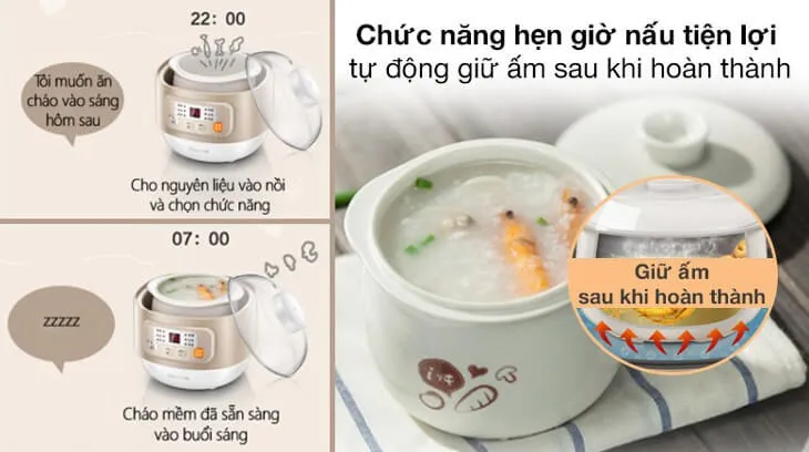 Chức năng hẹn giờ nấu tiện lợi trên nồi nấu chậm