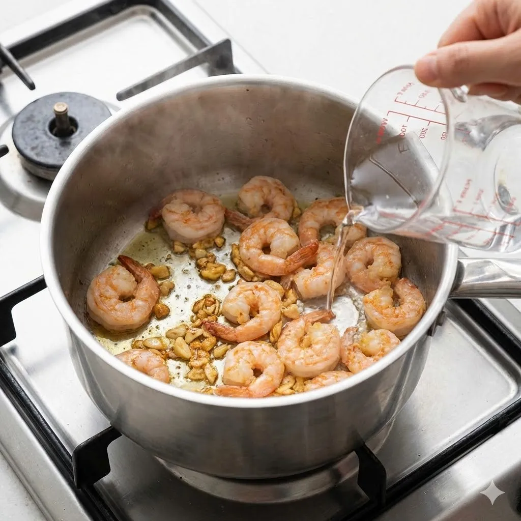 Xào tôm tươi với tỏi phi thơm tạo nền hương cho canh chua rau muống