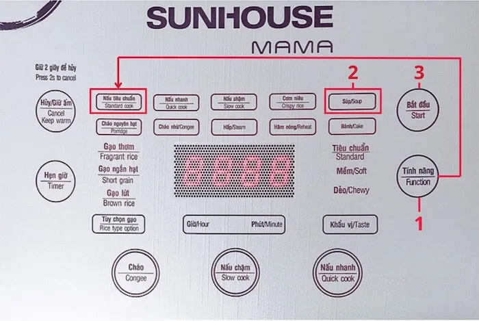 Cài đặt chế độ nấu phù hợp trên nồi nấu lẩu bằng điện tử thông minh.
