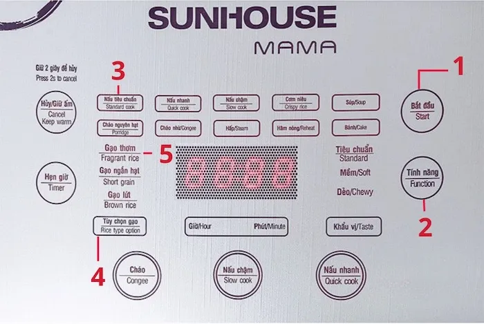 Hướng dẫn 4 bước nấu cơm nếp bằng nồi cơm điện tử mâm nhiệt SUNHOUSE Mama SHD8915