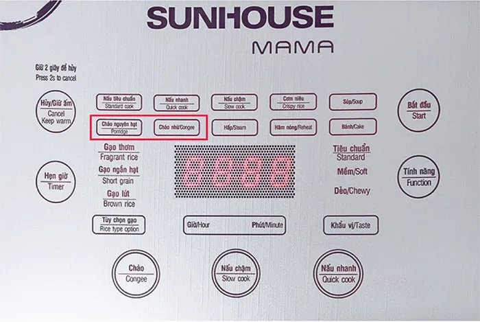 Nồi cơm điện tử có sẵn chế độ nấu cháo tiện lợi.