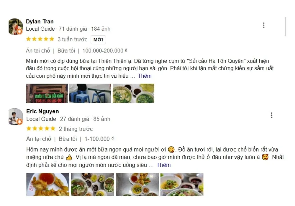 Quán súi cảo Thiên Thiên được khách hàng đánh giá cao về hương vị món ăn