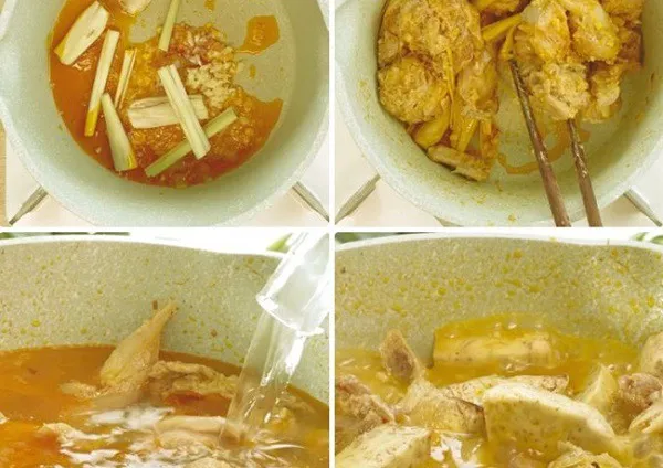 Xào thịt vịt săn lại rồi thêm nước