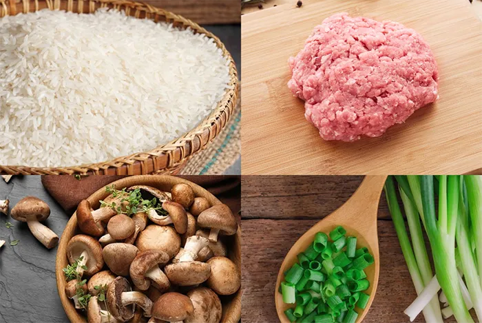 Nguyên liệu nấu cháo thịt băm bằng nồi cơm điện