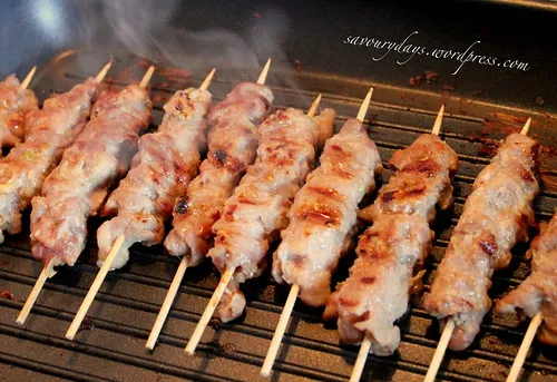 Grilled skewered pork