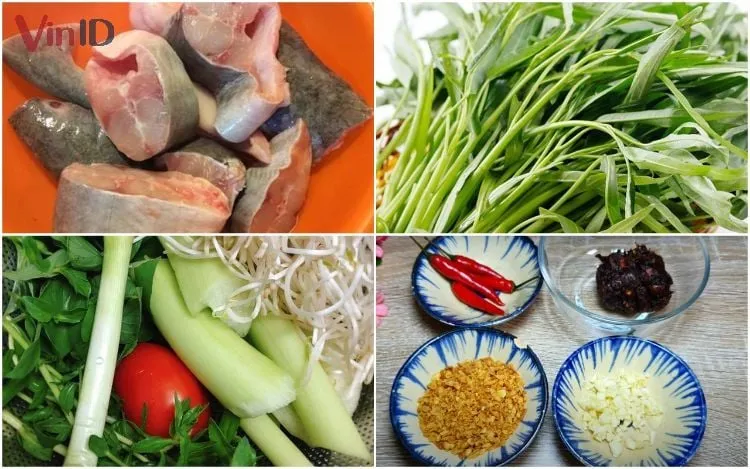 Chuẩn bị đầy đủ nguyên liệu cho cách nấu canh chua cá hú rau muống