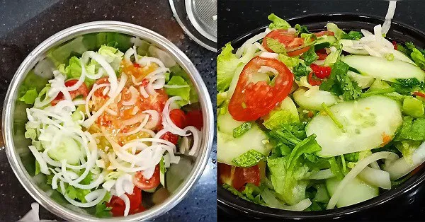 Salad xà lách truyền thống kết hợp tỏi ớt mang đậm hơi thở ẩm thực Á Đông.
