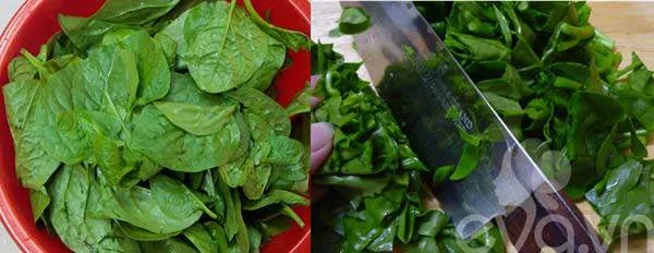Sơ chế rau mồng tơi bằng cách nhặt sạch và thái nhỏ trước khi nấu