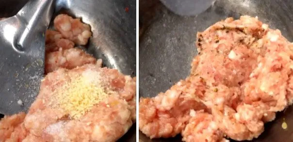 Ướp thịt băm với các loại gia vị để món canh thêm phần đậm đà