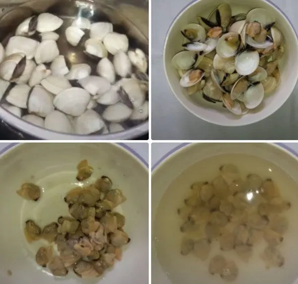 Ngao tươi được luộc chín và tách lấy phần thịt để nấu canh