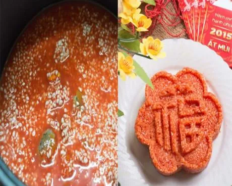 Món xôi gấc đỏ tươi rạng rỡ nấu bằng nồi cơm điện