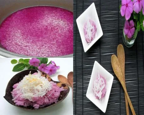 Quá trình giữ nhiệt trong nồi giúp xôi lá cẩm lên màu đẹp