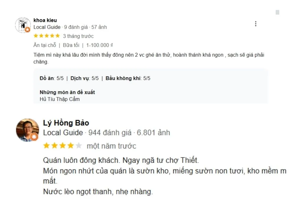 Tiệm mì Thiệu Ký nhận được những đánh giá và nhận xét tích cực từ khách hàng