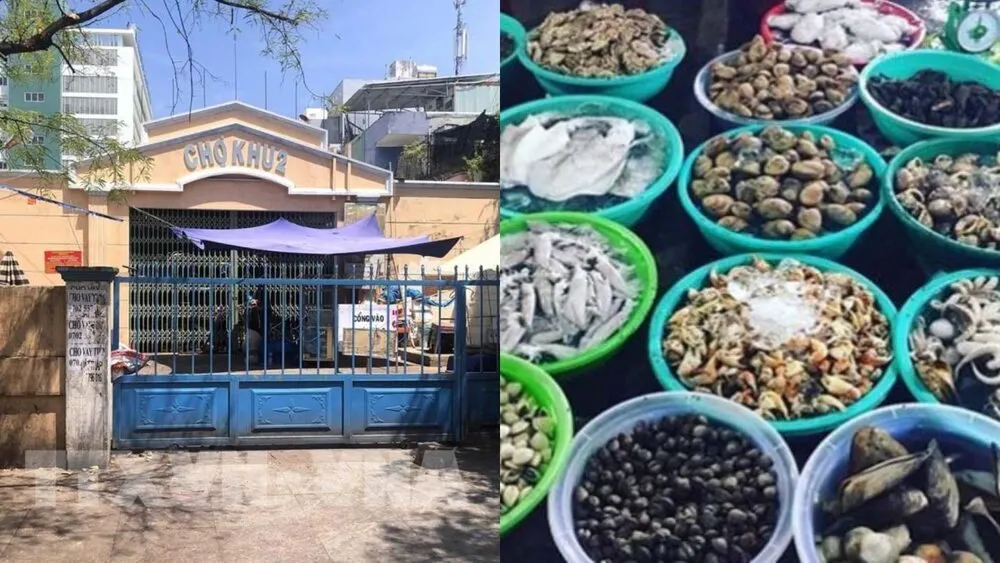 Chợ Khu 2 với các gian hàng hải sản tươi sống buổi chiều