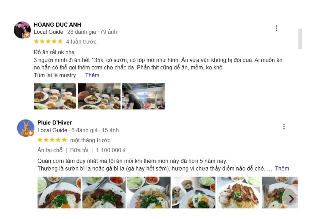 Khách hàng đánh giá cao cả về chất lượng món ăn và dịch vụ tại Cơm Tấm Mười