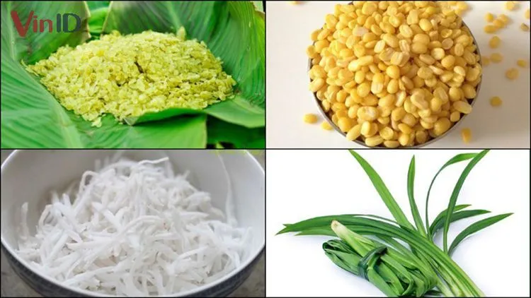 Nguyên liệu để nấu xôi cốm chuẩn vị với cốm xanh và đậu xanh