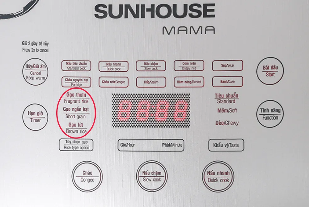 Nồi cơm điện tử SUNHOUSE có các chế độ nấu tiện lợi