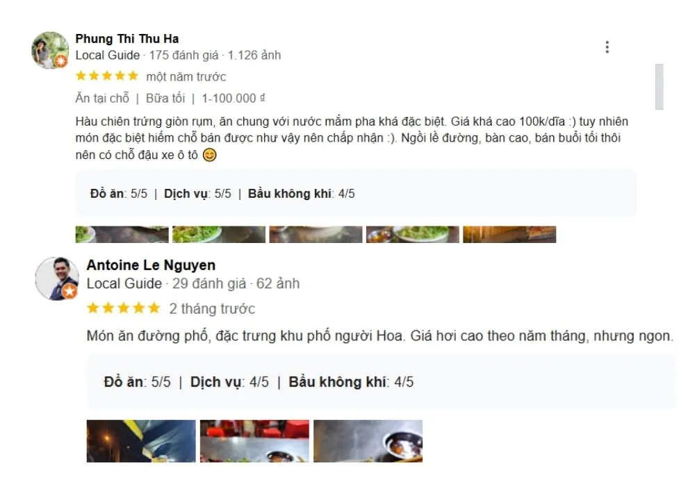 Những đánh giá tích cực của khách hàng sau khi trải nghiệm món ăn