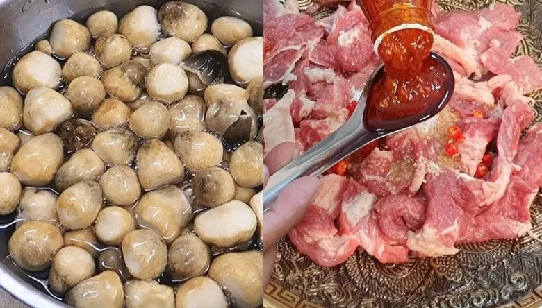 Sơ chế nấm rơm và các loại rau ăn kèm lẩu bò