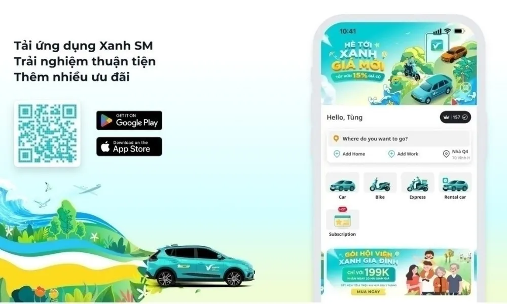 Mã QR tải ứng dụng Xanh SM trên App Store và Google Play