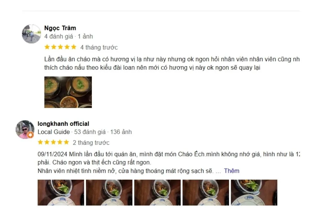 Đánh giá và nhận xét của khách hàng về cháo sườn chú Chen