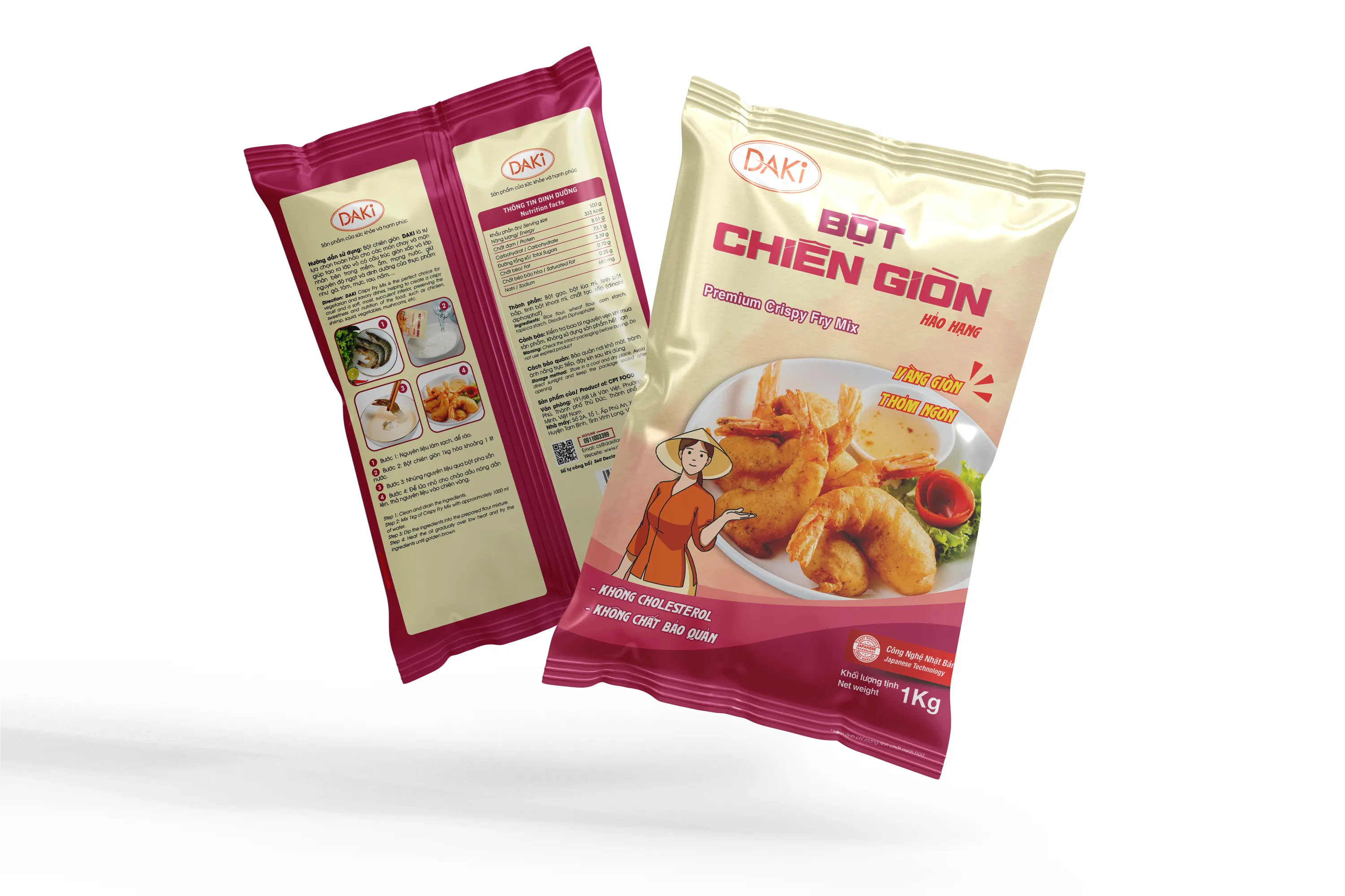 Túi bột chiên giòn không gia vị DAKI 1kg mẫu mới 2026