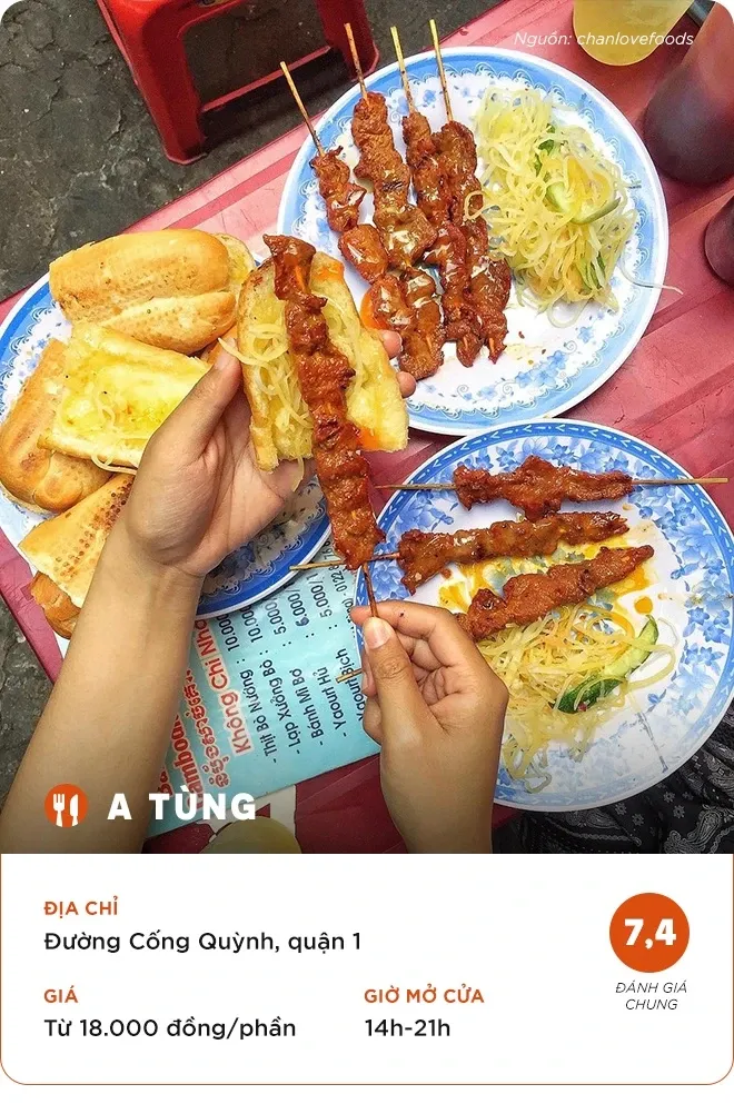 Xiên bò nướng tại quán A Tùng với nước sốt óng ánh