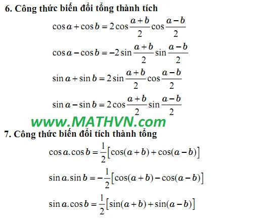 các công thức lượng giác cơ bản