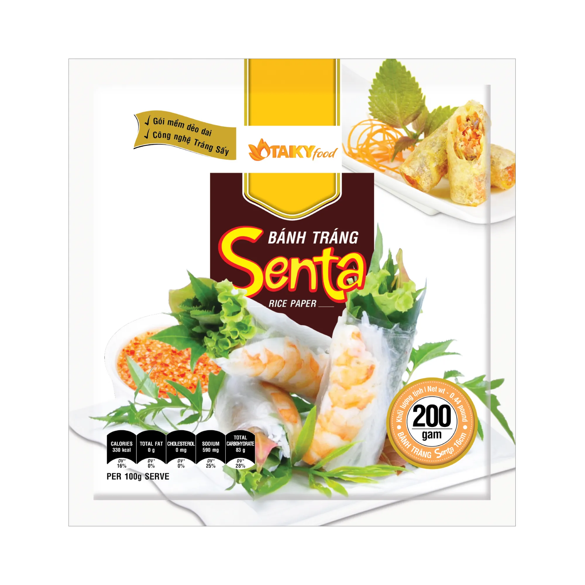 Bánh tráng Senta dùng để cuốn thịt nướng đảm bảo độ dai dẻo.