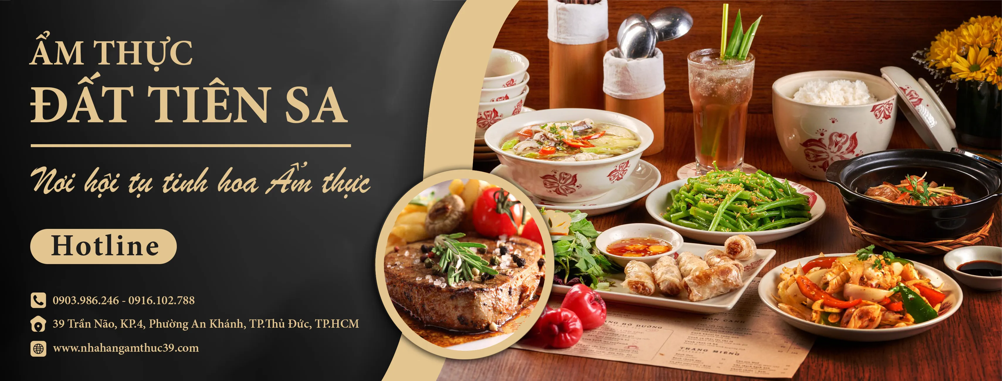 Banner giới thiệu không gian và dịch vụ chuyên nghiệp tại nhà hàng ẩm thực 39