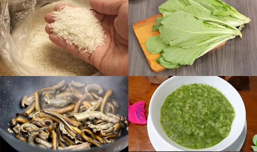 Cháo lươn rau cải xanh cung cấp nhiều dinh dưỡng cho trẻ em