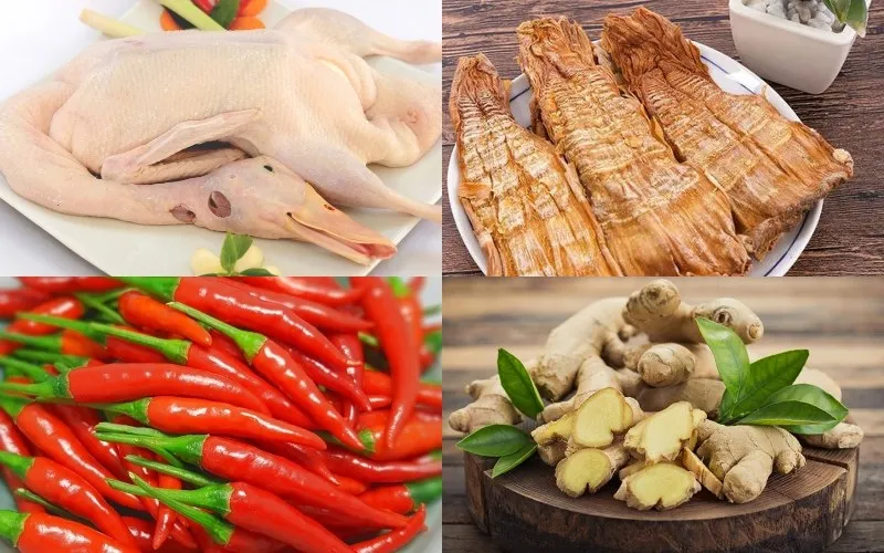 Hình ảnh các nguyên liệu cần thiết cho món vịt nấu măng