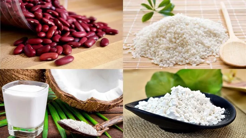 Nguyên liệu chuẩn bị cho cách nấu chè đậu đỏ với nếp ngon