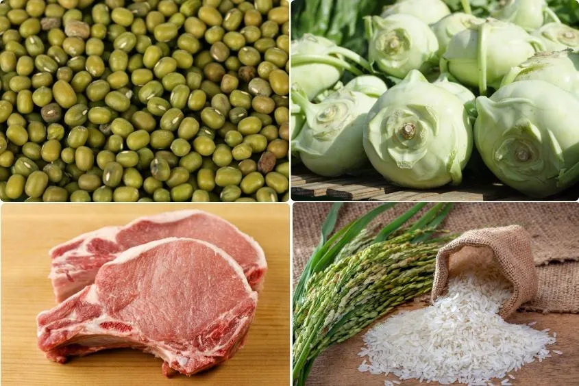 Nguyên liệu chuẩn bị cho món cháo su hào thịt heo đậu xanh bổ dưỡng