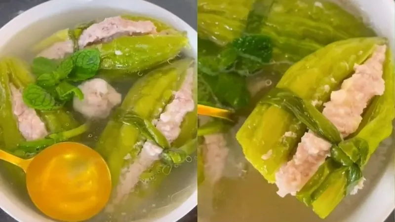 Thành phẩm món nấu canh khổ qua dồn thịt hấp dẫn