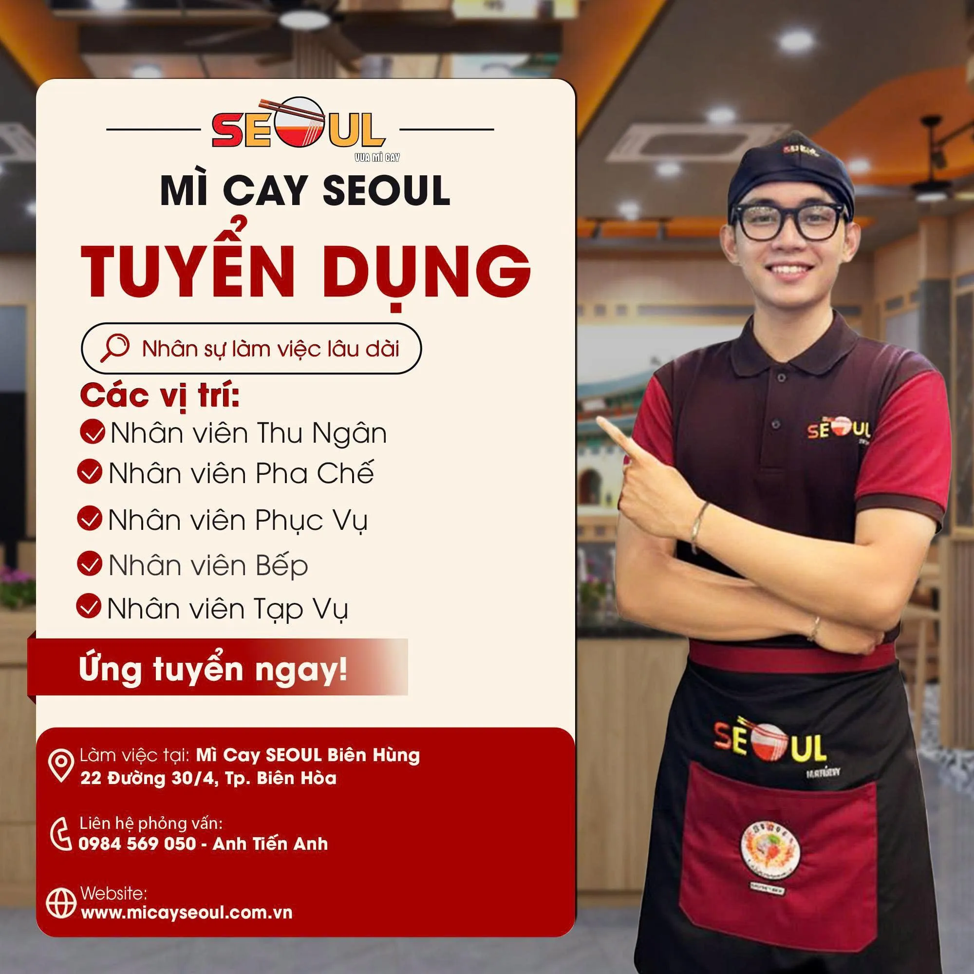Mì cay Seoul Biên Hùng tuyển dụng nhiều vị trí từ thu ngân đến bếp