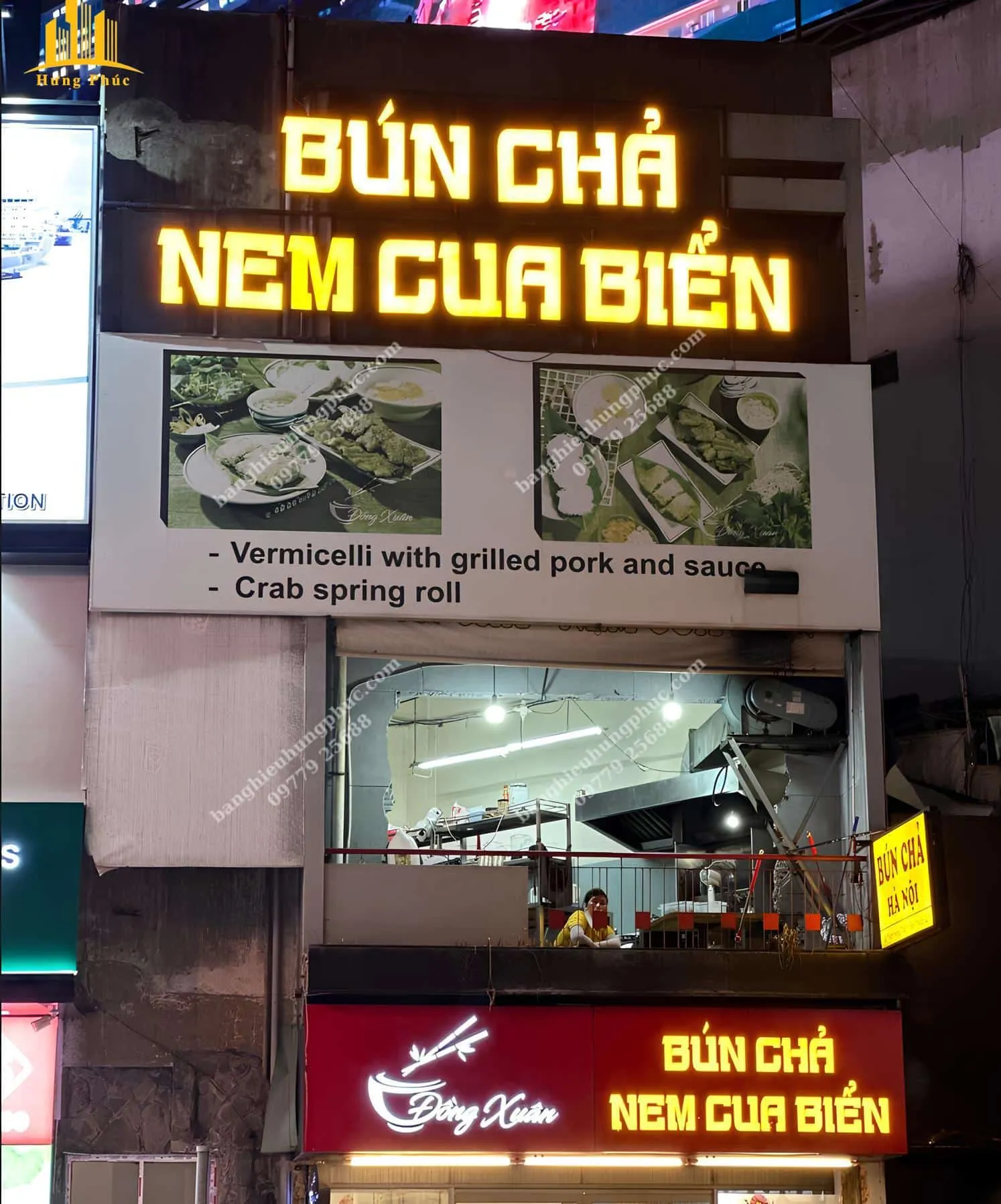 Biển hiệu quán bún chả in bạt chữ mica sáng mặt