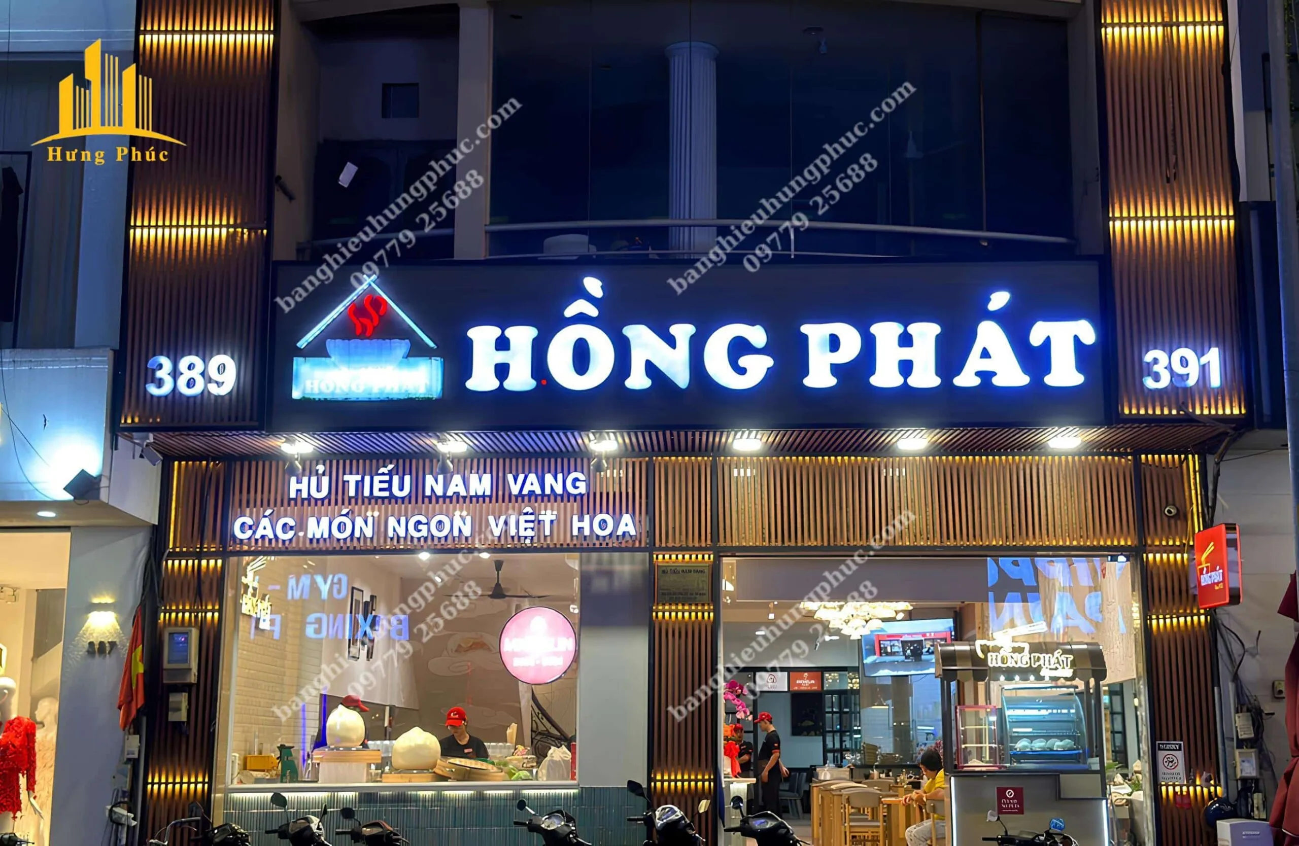 Biển hiệu quán hủ tiếu nam vang chữ mica sáng mặt