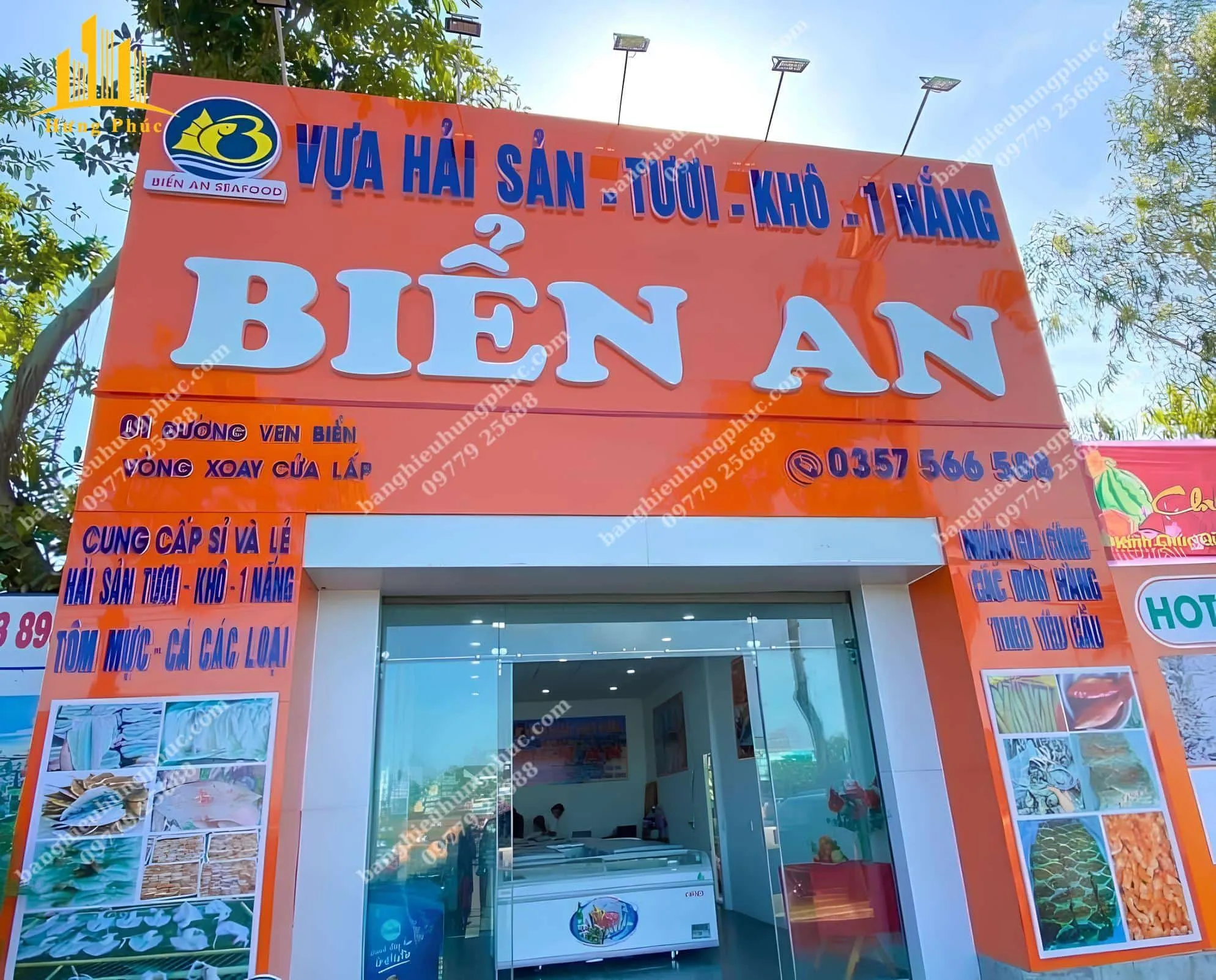 Bảng hiệu chữ mica chi tiết kiệm bán hải sản khô, tươi, 1 nắng